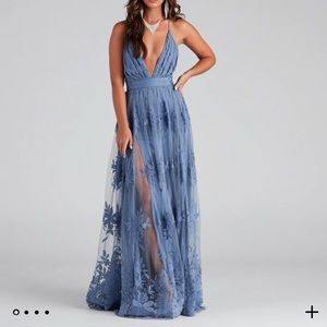 Windsor Blue Floral Prom Dress